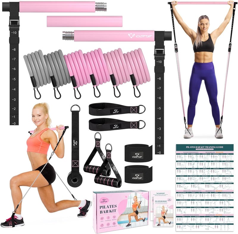 COFOF Pilates Bar Kit with Resistance Bands, Multifunctional Yoga Pilates Bar with Heavy-Duty Metal Adjustment Buckle, Portable Home Gym Pilates Resistance Bar Kit for Women Full Body Workouts - Image 1